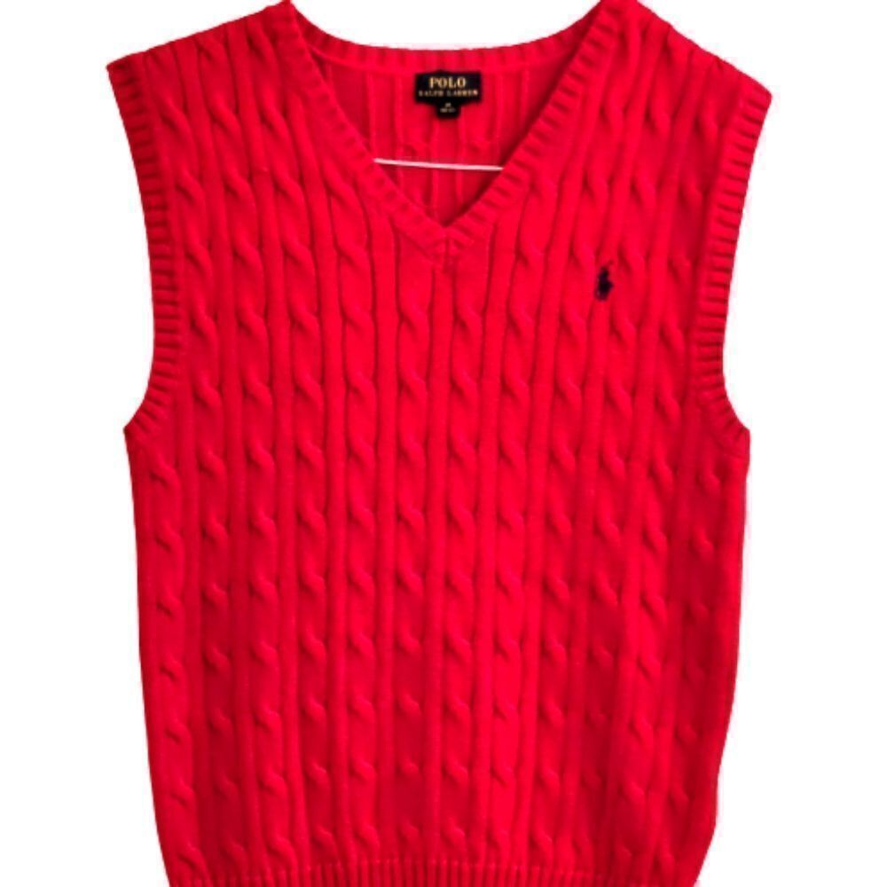 NWOT Polo Ralph Lauren Boy's Medium (10-12) Cable-Knit Red Cotton Sweater Vest